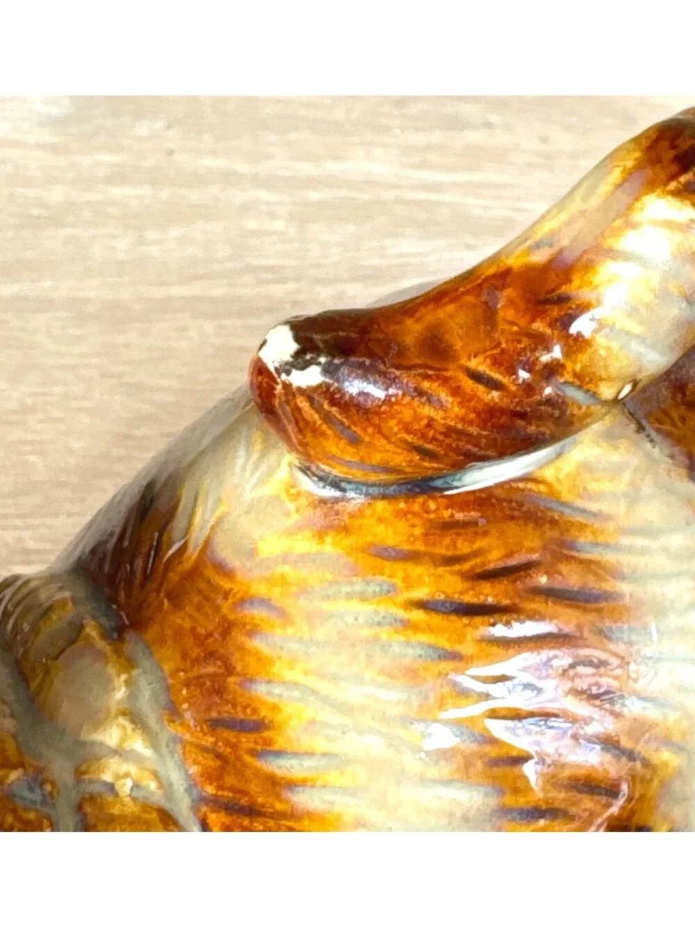Vintage Ceramic Cat Figurine Brown & Orange Striped Glazed Collectible
